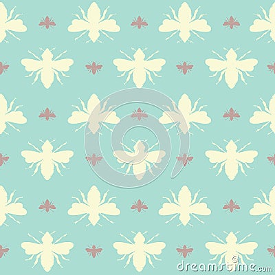 Vector Retro Bees Shapes on Powder Blue seamless pattern background. Vector Illustration