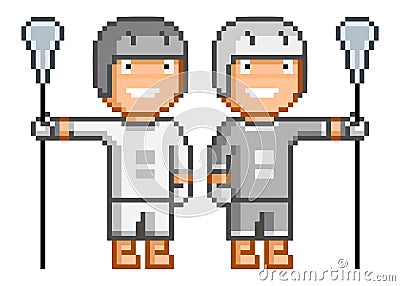 Vector retro pixel art lacrosse player Stock Photo