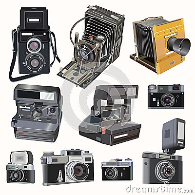 Vector retro cameras on soft light background Vector Illustration