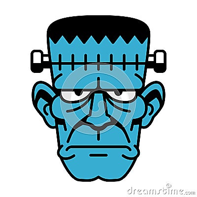 Vector Retro Cartoon Funny Frankenstein Head Isolated Vector Illustration