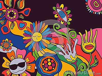 Vector retro colorful psychedelic poster in 1970s style Vector Illustration