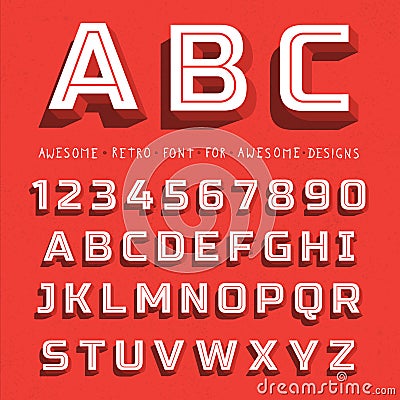 Vector Retro 3D Font with shadow Vector Illustration