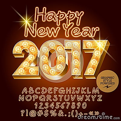 Vector retro light up Happy New Year 2017 greeting card Vector Illustration