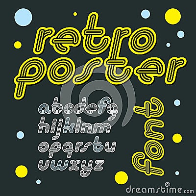Vector retro lowercase English alphabet letters collection. Cool disco cursive font, script from a to z can be used in poster art Vector Illustration