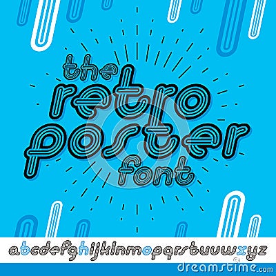 Vector retro lowercase English alphabet letters collection. Cool disco cursive font, script from a to z can be used in poster art Vector Illustration