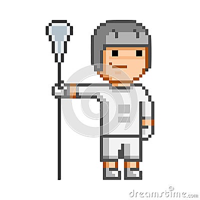 Vector retro pixel art funny lacrosse player Vector Illustration