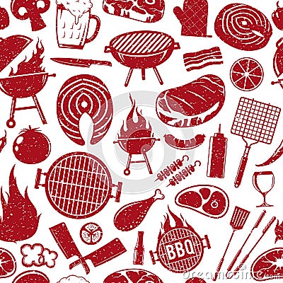 Vector retro styled barbecue icons seamless pattern or background Vector Illustration