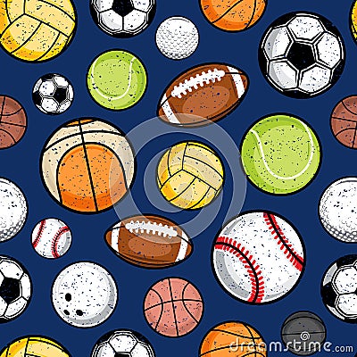 Vector sport balls seamless pattern or background Vector Illustration