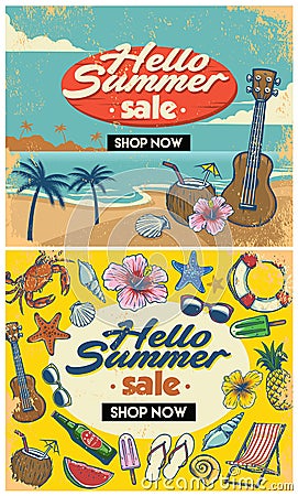 Retro summer flyer design Vector Illustration