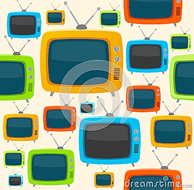 Vector retro tv seamless pattern. Flat Design Vector Illustration