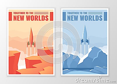 Vector retro vintage space posters Vector Illustration