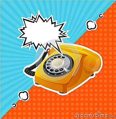 Vector Retro Yellow Phone in Comic Style With Bubble for Text. Vector Illustration