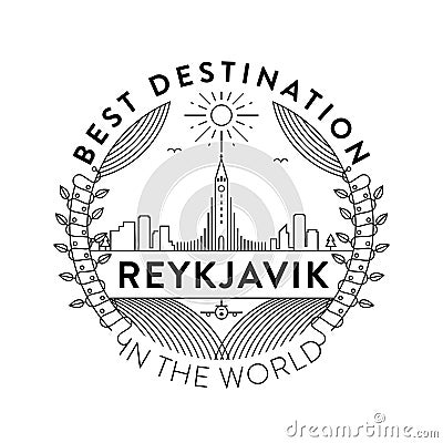 Vector Reykjavik City Badge, Linear Style Stock Photo