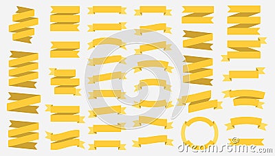 Vector ribbon banners isolated on White background. Yellow tapes. Set of 37 yellow ribbon banners. Template design elements Vector Illustration