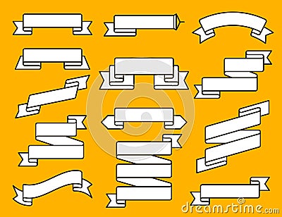 Vector ribbon flat line set. Collection of different ribbon banners. Vintage styled ribbons and badge template Vector Illustration