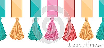 Vector Ribbons With Long Hanging Decorative Tassels Set Horizontal Seamless Repeat Border Pattern. Great for handmade Vector Illustration