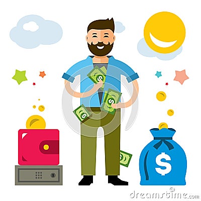 Vector Rich Man. Flat style colorful Cartoon illustration. Vector Illustration