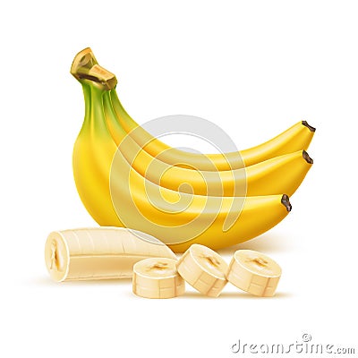 Vector ripe banana bunch, realistic fresh fruit Vector Illustration