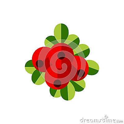 Vector Ripe cowberry icon. Flat Berries with green leaves on white background. Vector Illustration