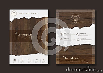 Vector ripped paper on texture of wood background Vector Illustration