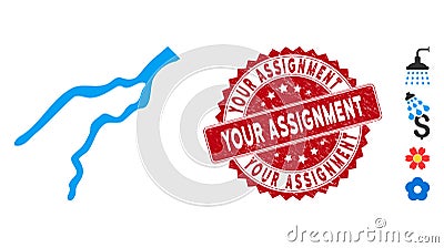 River Icon with Textured Your Assignment Seal Vector Illustration