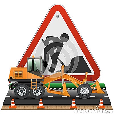 Vector Road Construction Concept with Sign Vector Illustration