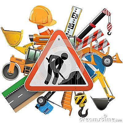 Vector Road Construction Concept with Sign Vector Illustration