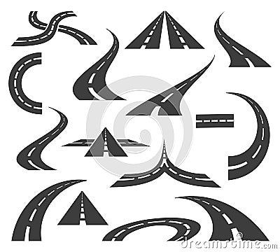 Vector road icons. Highways and roads signs for trip journey maps motion isolated on white background Vector Illustration