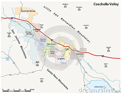 vector road map of the Coachella Valley in Riverside County, California, United States Vector Illustration