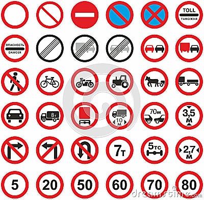 Vector road prohibition signs. Vector Illustration