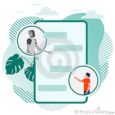 Vector Robot Web Chat bot support service People Vector Illustration
