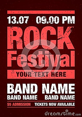 Vector rock festival flyer design template for party Vector Illustration