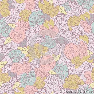 Vector Rockabilly Retro Roses seamless pattern background. Vector Illustration