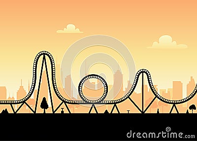 Vector roller coaster ride silhouette park. Rollercoaster icon illustration skyline concept Vector Illustration