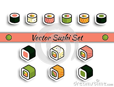 Vector rolls sushi set isolated Vector Illustration