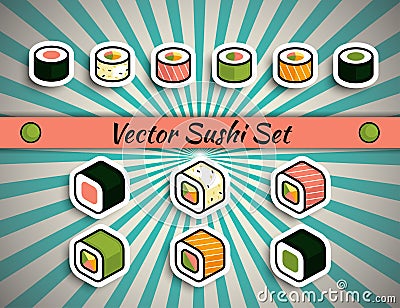 Vector rolls sushi set Stock Photo