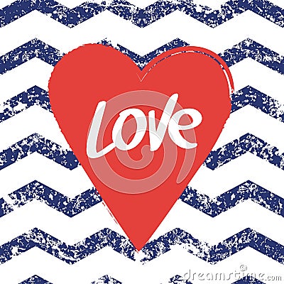 Vector romantic background. Heart, hand drawn word love Vector Illustration