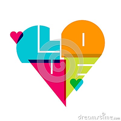 Vector romantic background, multicolor heart with word love, iso Vector Illustration