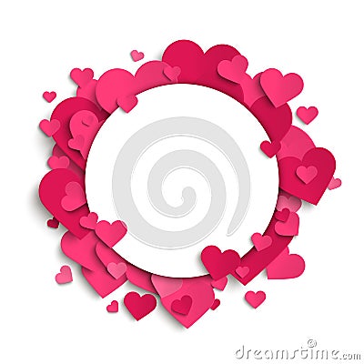 Vector romantic frame template, pink paper hearts Vector Illustration