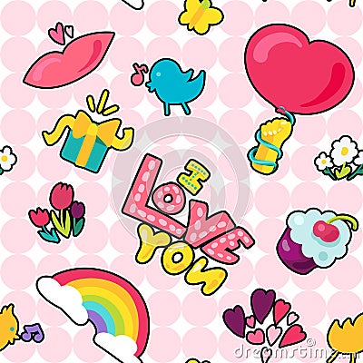 Vector Romantic Love Patch in doodle style Vector Illustration