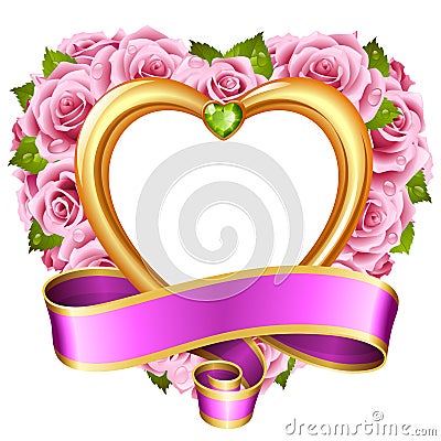 Vector rose frame in the shape of heart on white background Vector Illustration