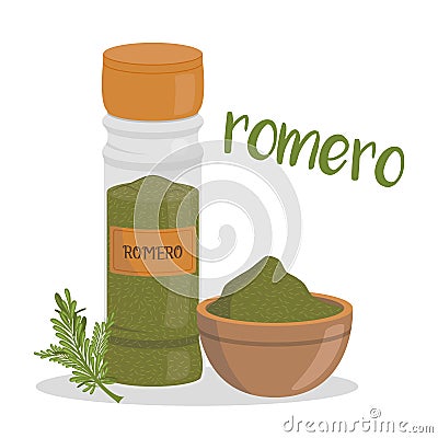 Vector rosemary illustration isolated in cartoon style. Spanish name Vector Illustration