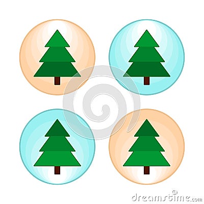 4 vector round buttons with fir trees for banner, site, web header Vector Illustration