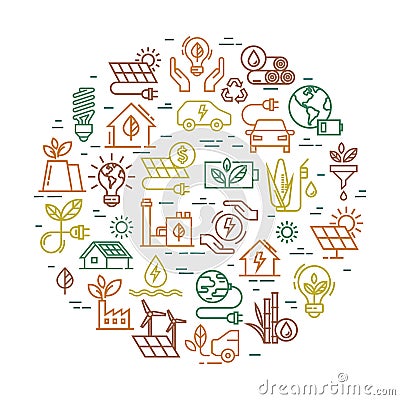 Vector round creative alternative energy sources sign. Vector Illustration