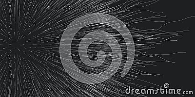 Vector round curly trails of explosion background. Out of centric debris motion. Particles blurred into rays or wavy Vector Illustration