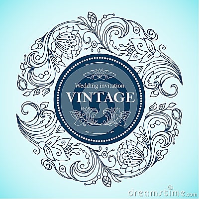 Vector round floral vintage frame.The artwork line drawings floral ornament for advertising discounts,invitations, greeting cards. Vector Illustration