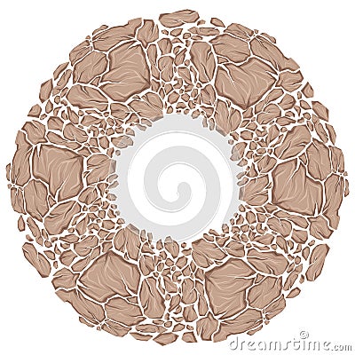 Vector round frame of dray clay stones and copy space. Earthquake danger. Circle clipart smashed earthy rocks with cracks Stock Photo