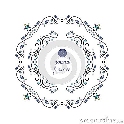 Vector round frames with funky fish Vector Illustration