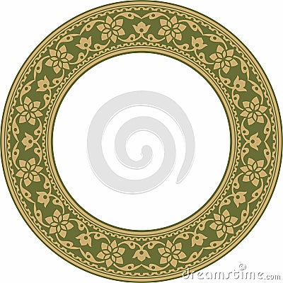 Vector round gold and green Indian national ornament. Vector Illustration