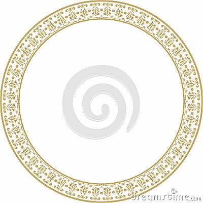 Vector round golden Indian national ornament. Ethnic plant circle, border. Vector Illustration